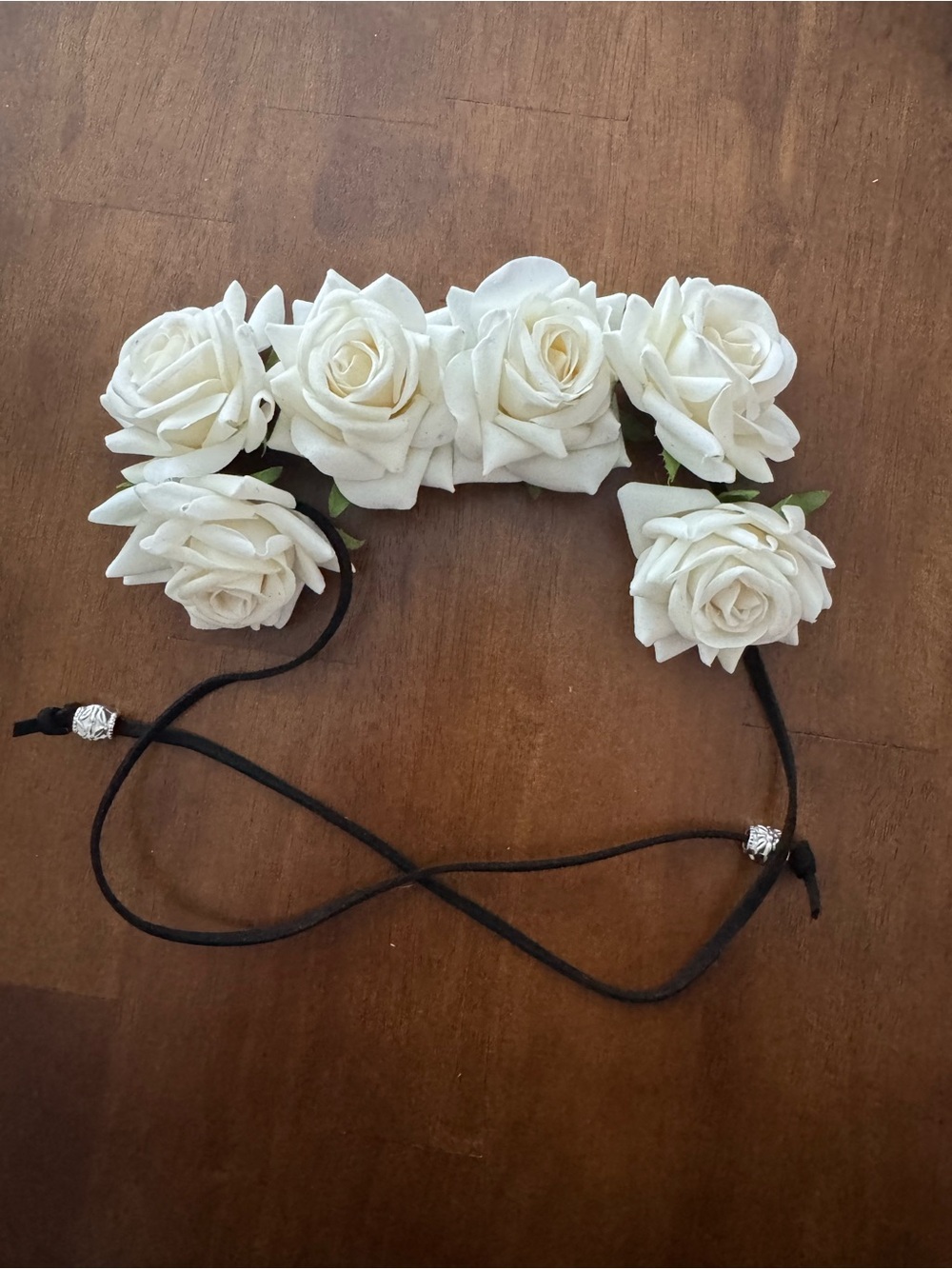 Ivory Floral Rose Headband with Black Tie - Women Accessories
